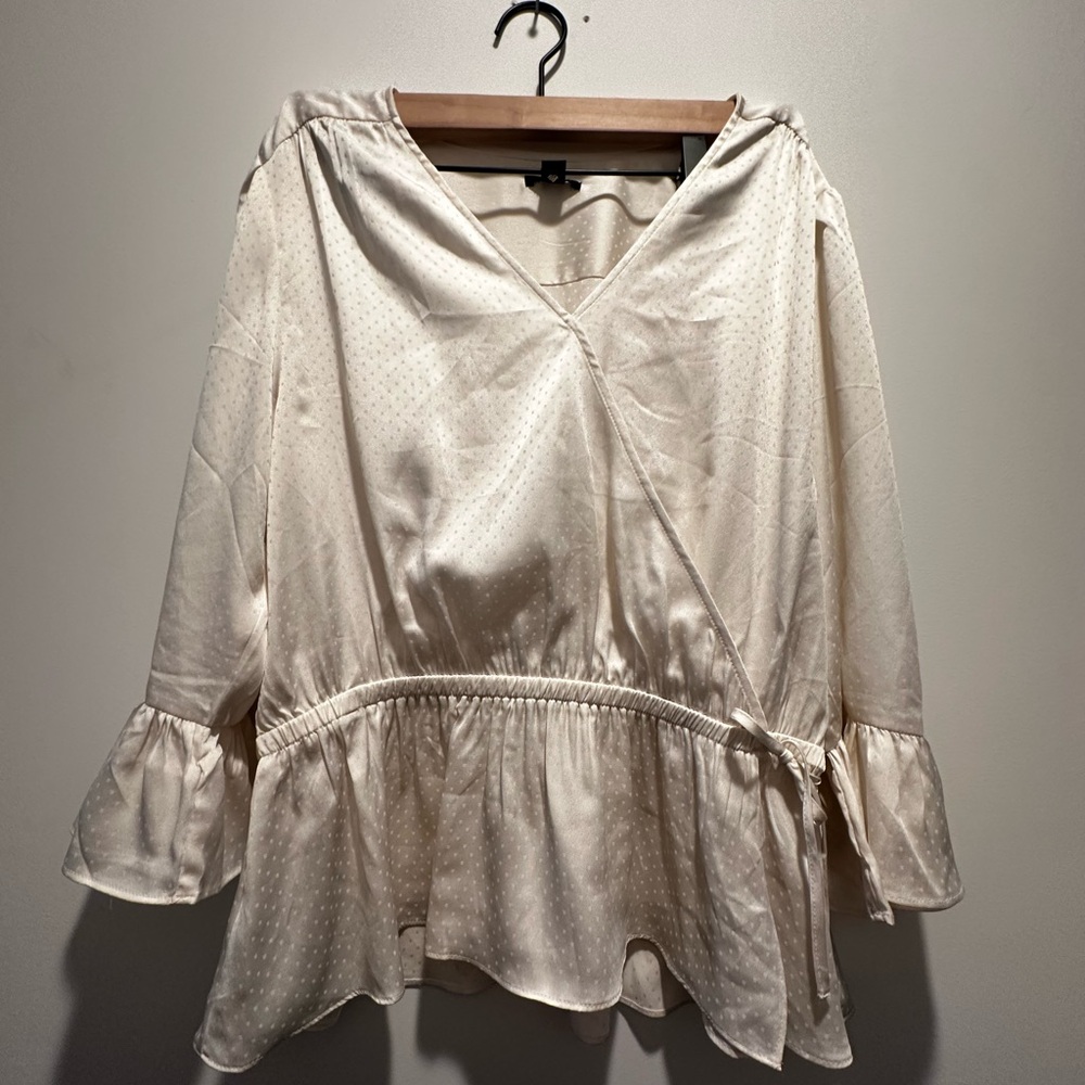 Ann Taylor Cream Blouse with Ruffle Hem